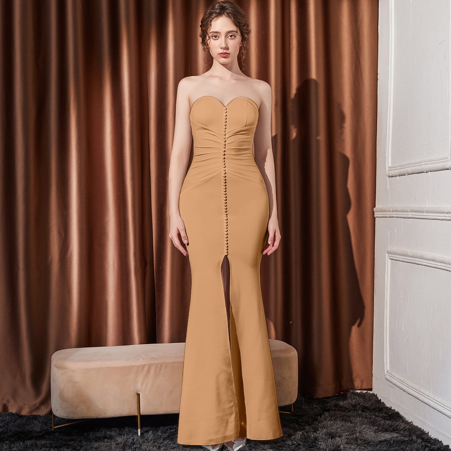 2025 Evening dress female sexy one-word shoulder tube top sexy company annual meeting host exhibition etiquette lady dress