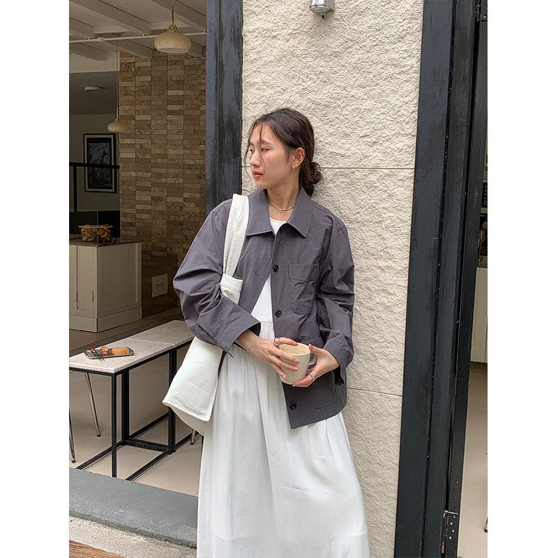 jinran fall outfits men 2024 Spring New Simple Solid Color Korean Classic Shirt for Women 1155