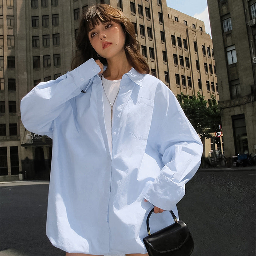 2025 Blue lapel single-breasted loose fashion shirt dress new autumn fashion Popular trade skirt