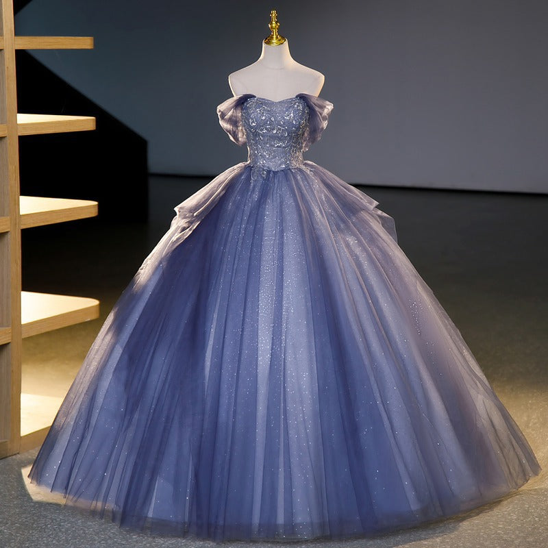 jinran prom dress French Evening Dress off-Shoulder 2024 New Pettiskirt Performance Host Dress for Women