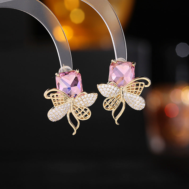 2025 Niche light luxury high-end earrings tide s925 silver needle fashion commuting temperament versatile zircon inlaid butterfly stud earrings