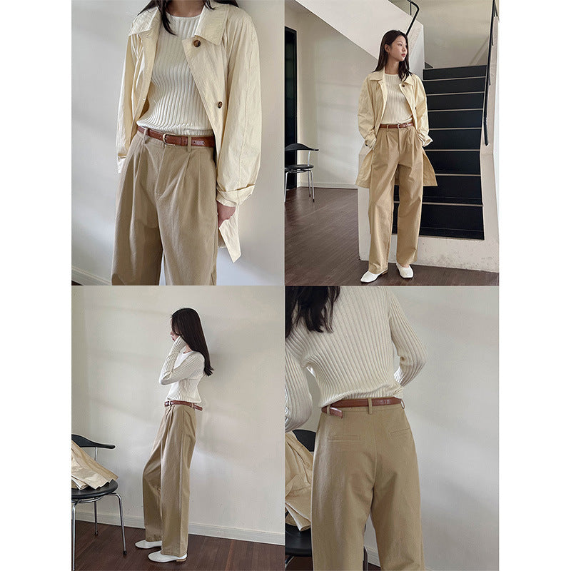 jinran summer outfits inspo Shijian Classic High Waist Simple Casual Pants Women's Autumn New Korean Style Slimming Loose Straight Pants 02860