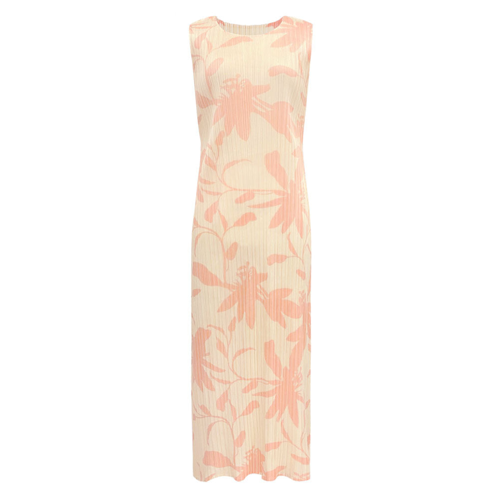 2025 summer new elegant flower A-shaped skirt thin Korean version medium and long dress printed slim sleeveless skirt women