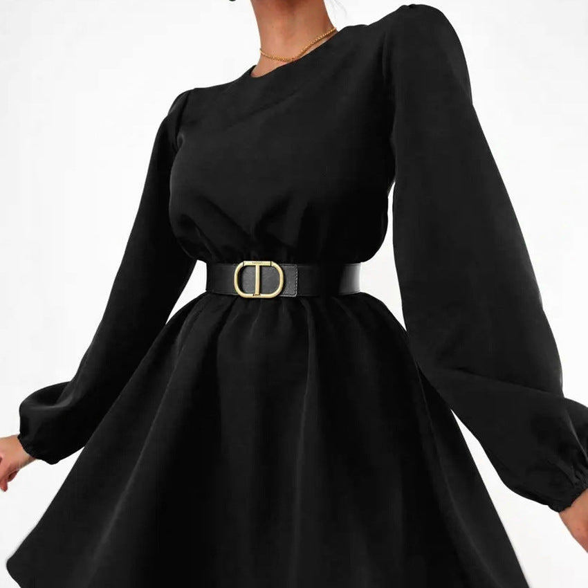 2025 Elegant High Waist Bubble Sleeve Crew Neck Slim Fit Dress popular Wildberries Spring/Summer Fashion New Product