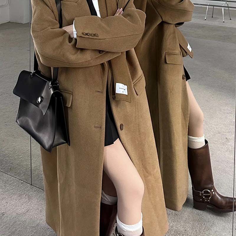 jinran dti outfits Long Woolen Coat New Autumn and Winter Korean Style Small Sense Hepburn Style Woolen Coat