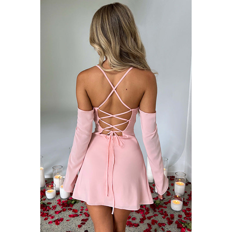 jinran cherry blossom dress to impress Sling Sexy Chest Strap Hollow out Dress Summer Fashion Hot Girl Short Skirt for Women