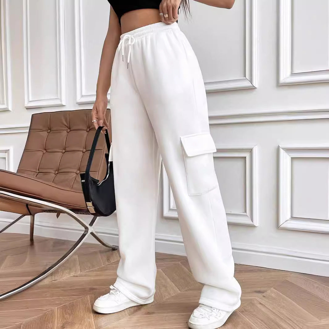 2025 autumn and winter New women's clothing new fashion side purse versatile solid color straight wide-leg sweatpants