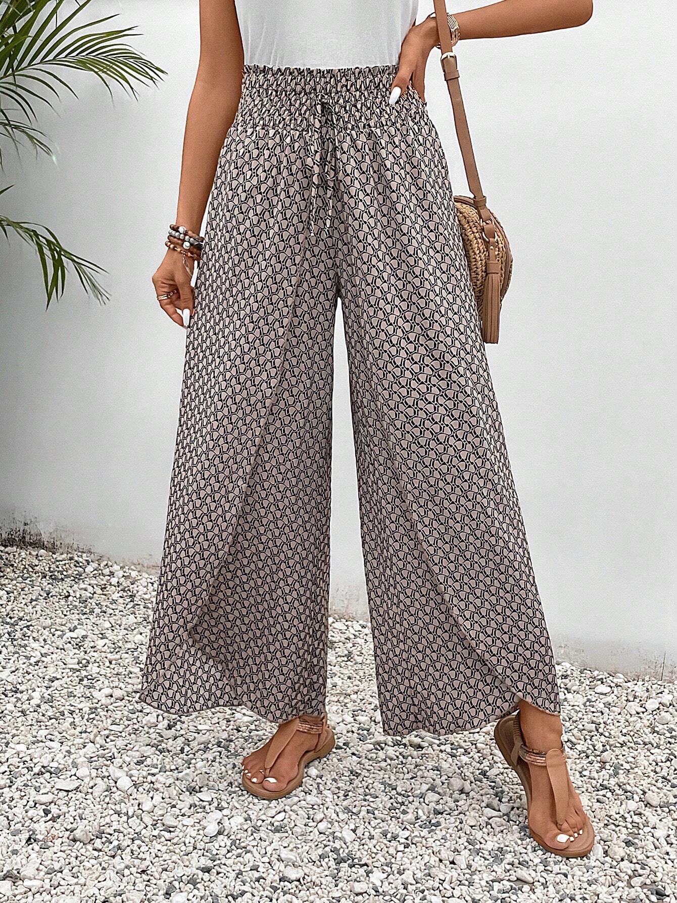 2025 Tiktoktemu women's clothing summer new fashion versatile floral side slit wide-leg culottes