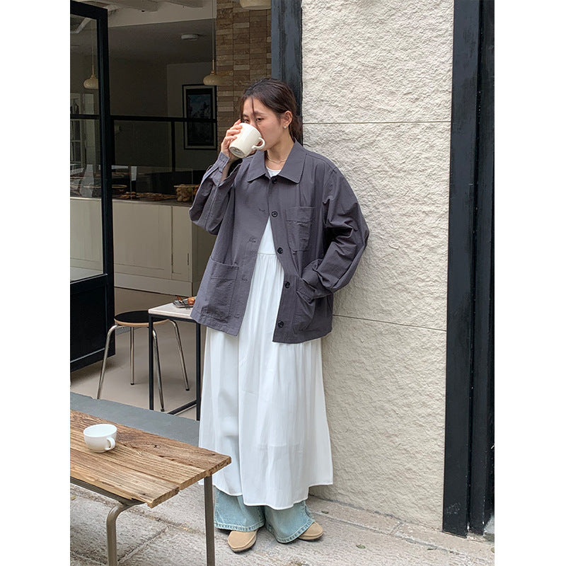 jinran fall outfits men 2024 Spring New Simple Solid Color Korean Classic Shirt for Women 1155