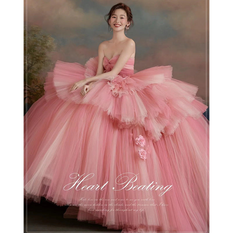 Studio photography theme wedding dress 2025 new indoor photo street shot tutu skirt colored yarn temperament banquet light wedding dress