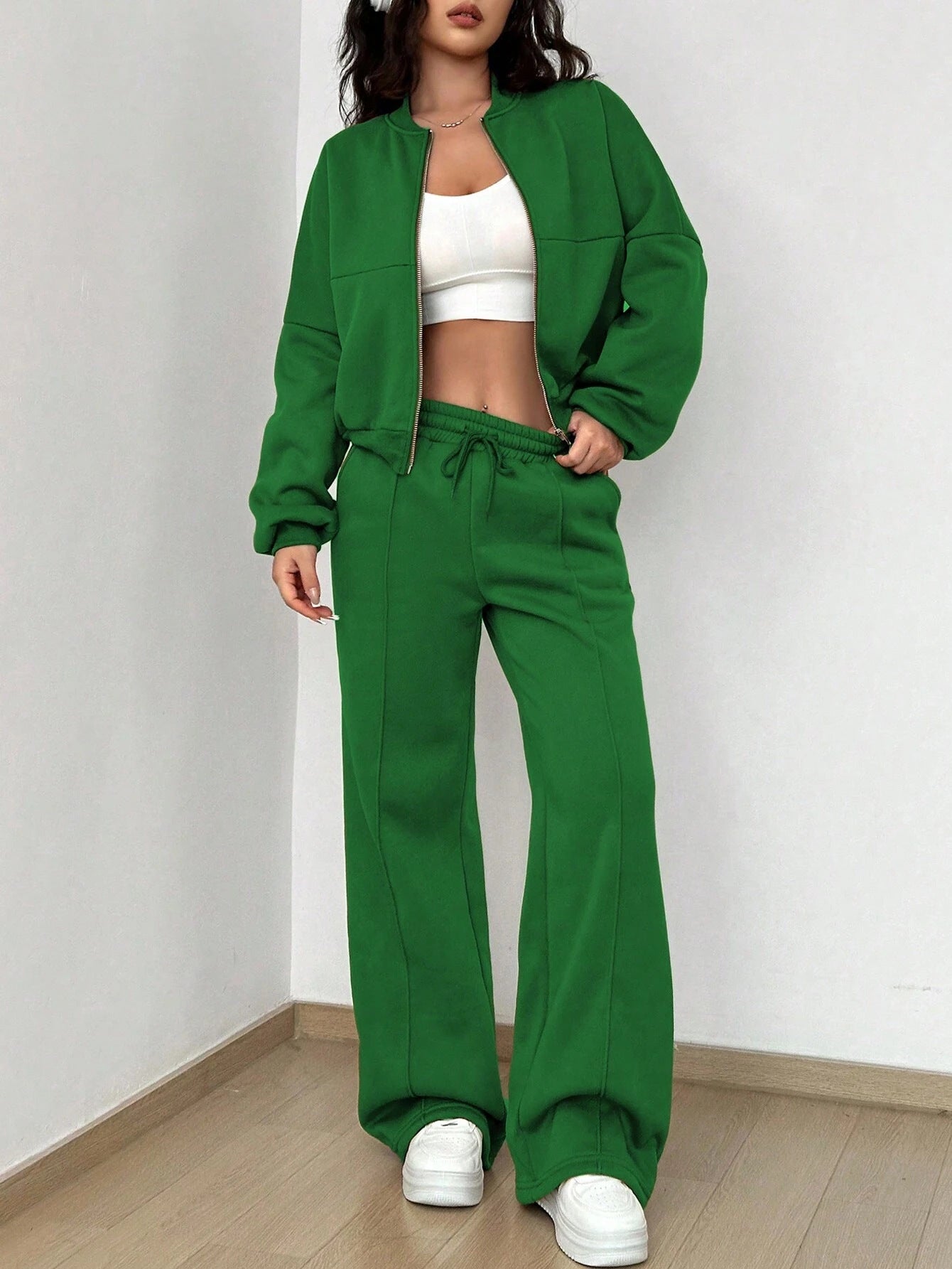 2025 spring and autumn new two-piece set New trend cardigan zipper slim elastic two-piece set women