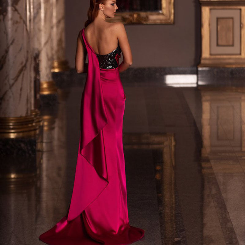 2025 spring and summer new New women's dress low-cut split-ended long dress mopping the floor and showing thin sequined dress