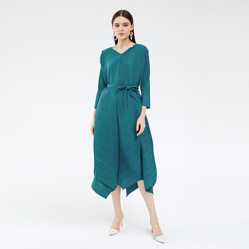 2025 spring new women's Middle East oversized loose design irregular waist long-sleeved dress skirt women's clothing