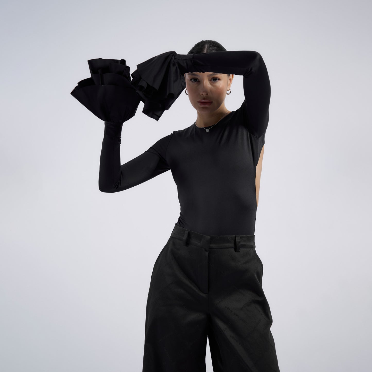 2025 New sexy wind backless tight onesie women's pure desire for spring new lotus leaf sleeve onesie high sense