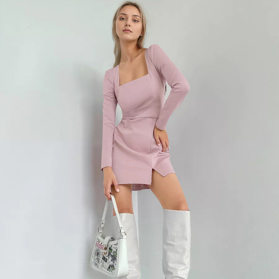 2025 Spring lotus root pink elegant square neck bubble sleeve dress popularwildberries Russia hot new products