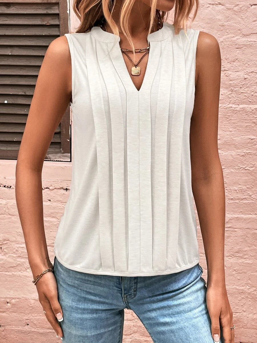 2025 Popular, , New women's clothing summer new fashion temperament elegant pleated V-neck vest women's top T