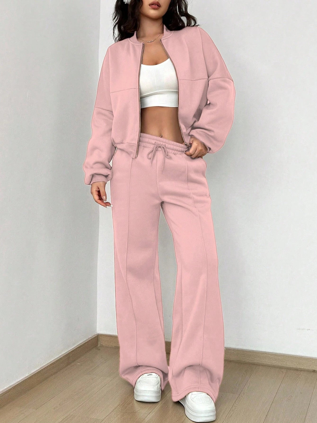2025 spring and autumn new two-piece set New trend cardigan zipper slim elastic two-piece set women