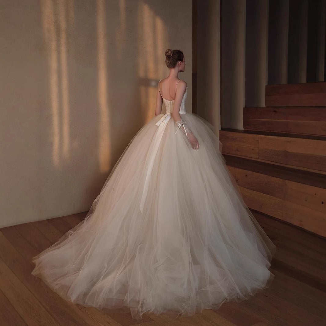 lace Mori super fairy retro main wedding dress 2025 new bride thin high-end go out light yarn small trailing