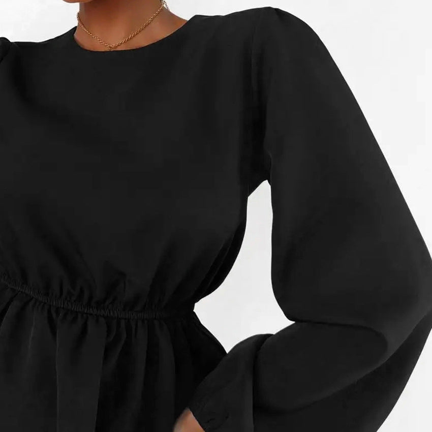2025 Elegant High Waist Bubble Sleeve Crew Neck Slim Fit Dress popular Wildberries Spring/Summer Fashion New Product