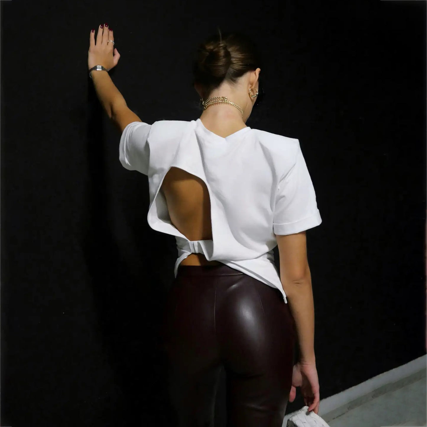 2025 Trendy brand New street style backless design sense pullover T-shirt women's short-sleeved summer alphabet printed T-shirt high sense