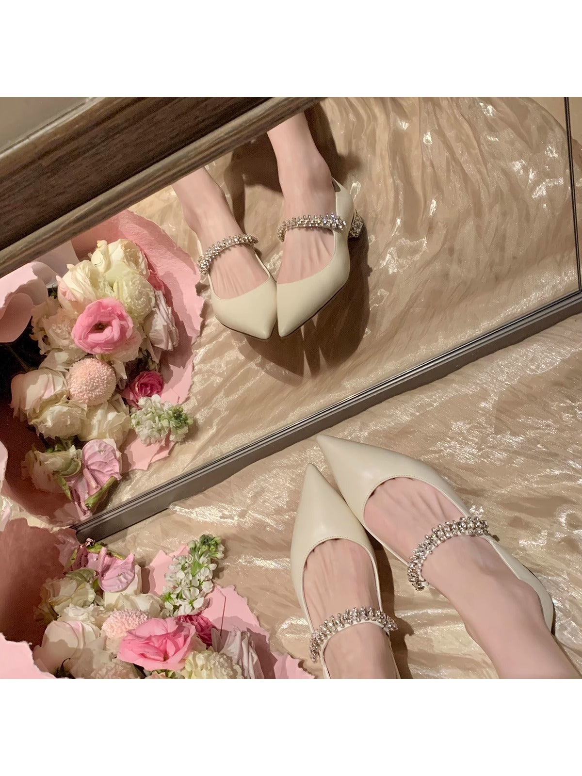 2025 Sheepskin version~ Grape mother, the same elegant small pointed sparkling diamond with versatile leopard print light mouth Mary Jane single shoes women