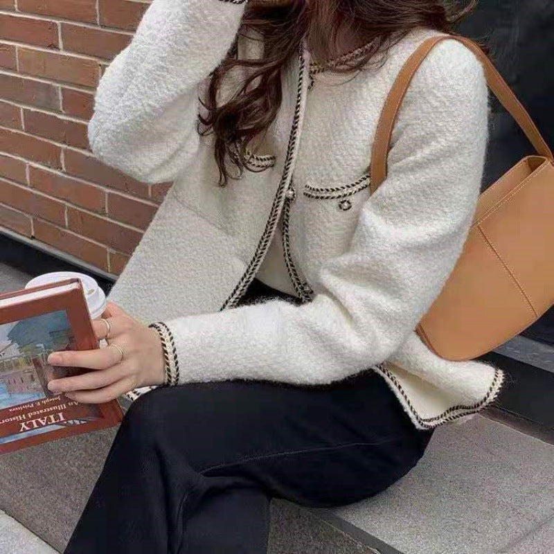 Large size black fragrant jacket for women 2025 spring, autumn and winter new high-end sense and thin temperament front shoulder top for women