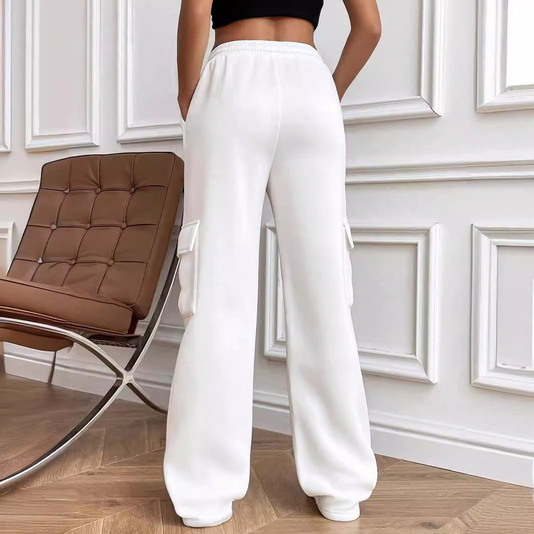 2025 autumn and winter New women's clothing new fashion side purse versatile solid color straight wide-leg sweatpants