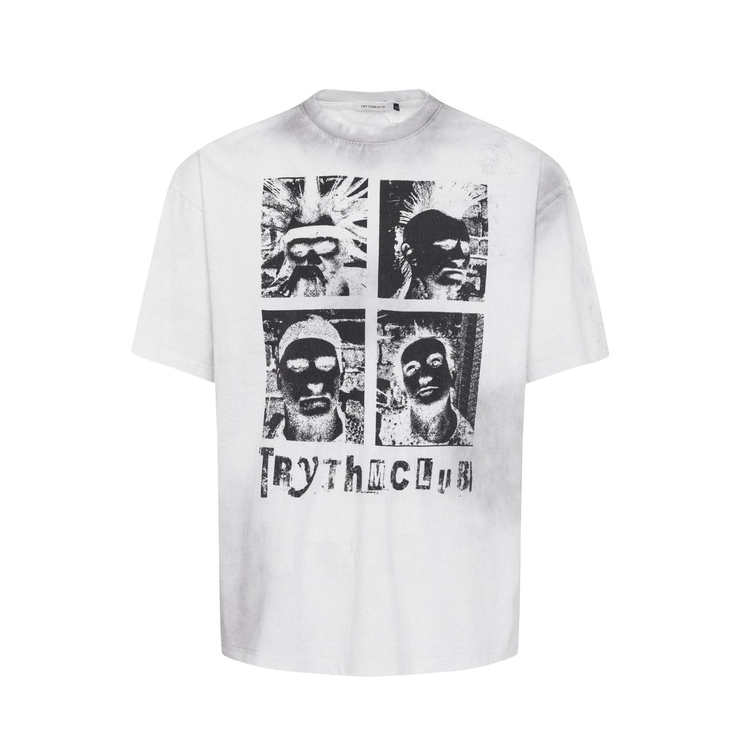 2025 27173 2025n Street 2025 Summer Character Map High Sense Small Neck Design Men's Loose Spray Color Short Sleeve T-Shirt