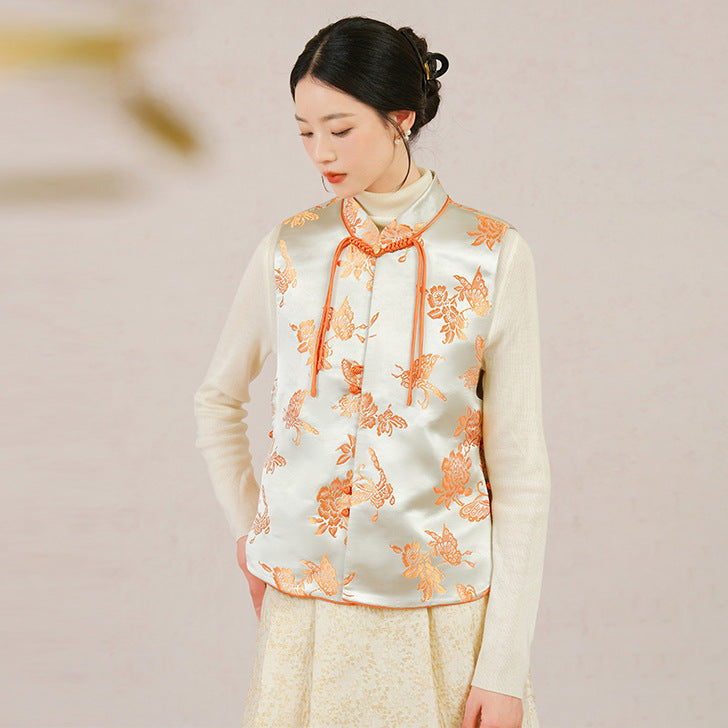 2025 New Chinese style vest women's clothing, vest women's fashion, jacquard woven gold cardigan A1217