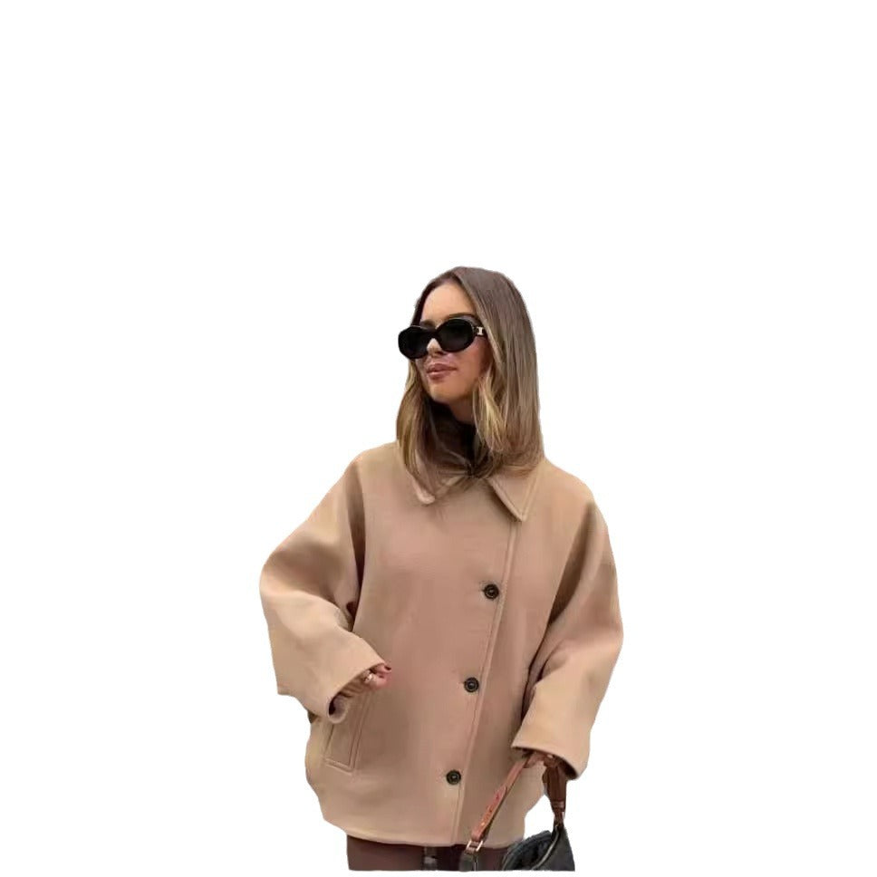 jinran fall 2024 fashion trends 2024 Autumn New Fashion Women's Lapel Oblique Breasted Warm Wool Blend Loose Short Coat