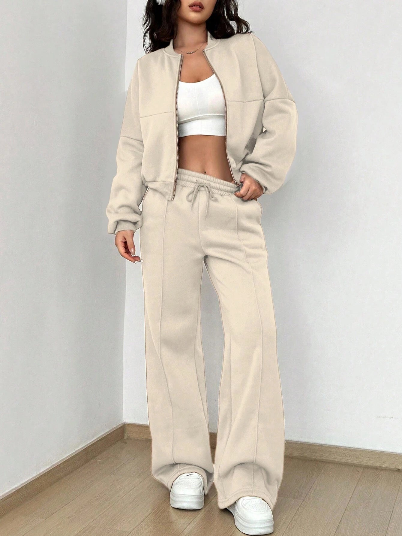 2025 spring and autumn new two-piece set New trend cardigan zipper slim elastic two-piece set women