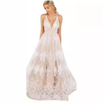 jinran dress to impress New Strap Deep V Sexy Mesh Embroidered Dress One-Piece Dress