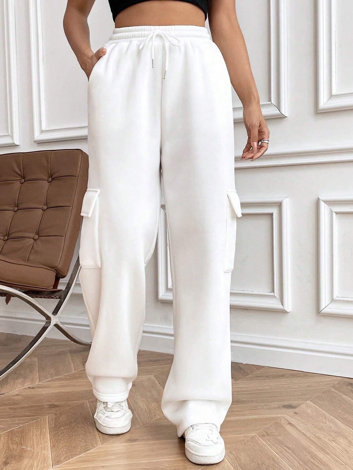 2025 autumn and winter New women's clothing new fashion side purse versatile solid color straight wide-leg sweatpants