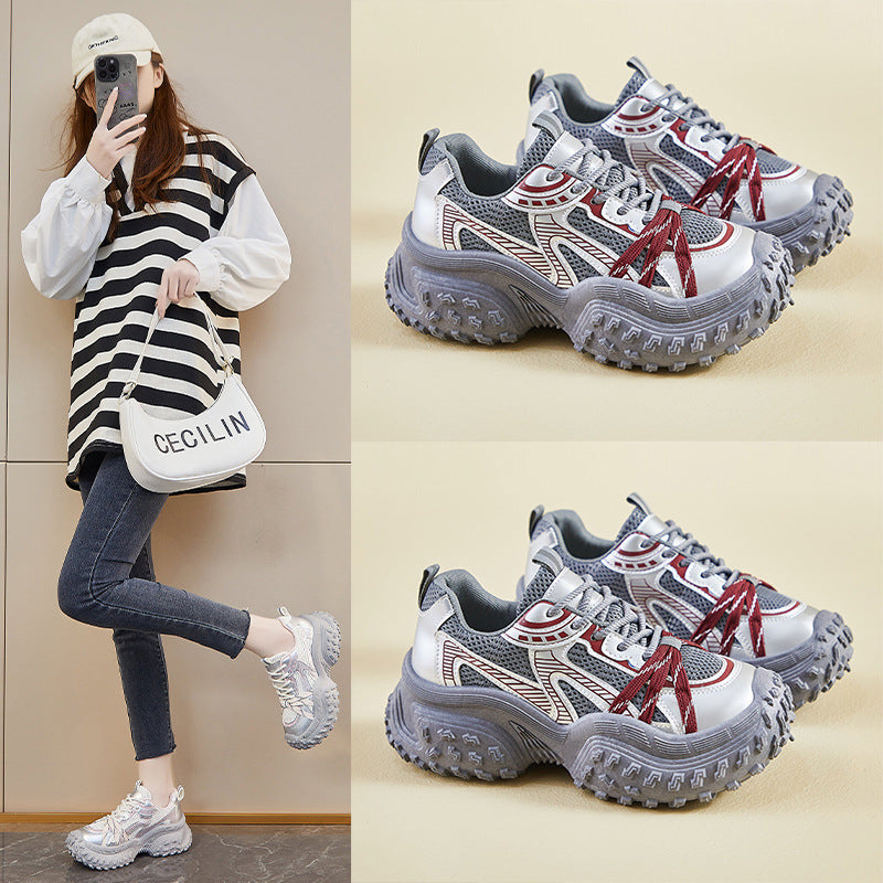 2025 ins Korean version of the new dad shoes girl spring student sports running casual thick sole height increase street shot M-98