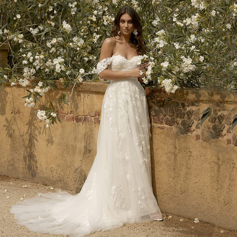 jinran dress to impress New Summer New off-Shoulder Tube Top White Wedding Dress Sexy Elegant Fashion Slim Slimming Light Yarn