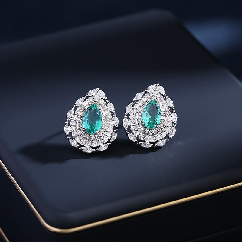 2025 S925 silver needle daily wear earrings niche simple temperament earrings zircon inlaid multi-color optional water drop stud earrings