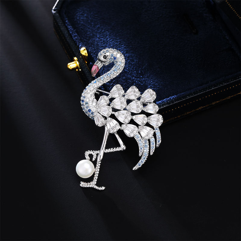2025 Premium natural freshwater pearl flamingo brooch exquisite zircon fashion elegant brooch suit coat accessories