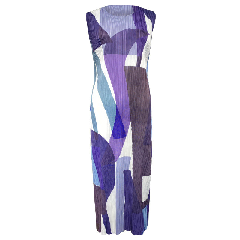 2025 summer new geometric printing and dyeing sleeveless slim dress women's long simple versatile and thin a-shaped skirt