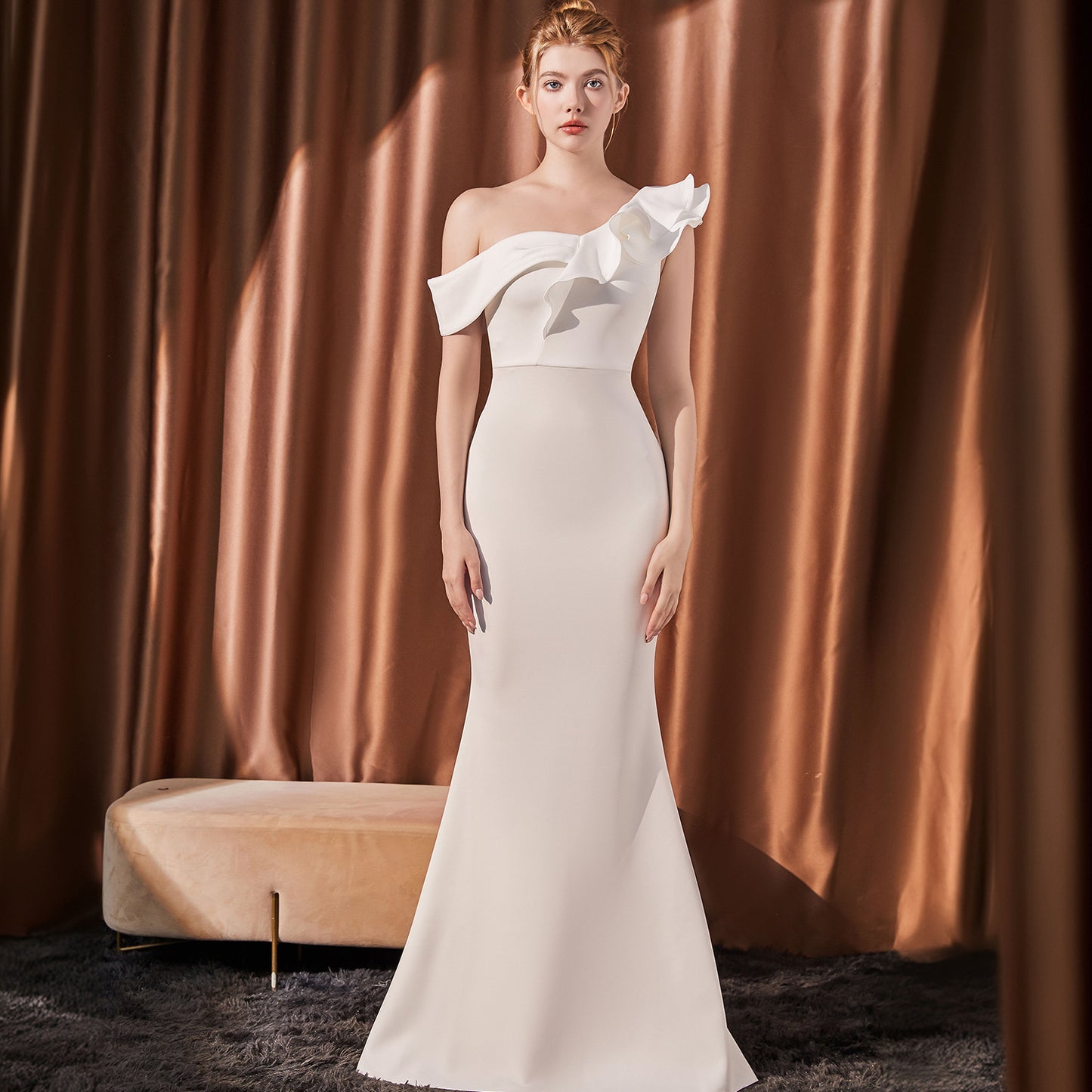2025 Evening dress femininity elegant noble celebrity style banquet one shoulder slanted shoulder sexy slim slim long dress