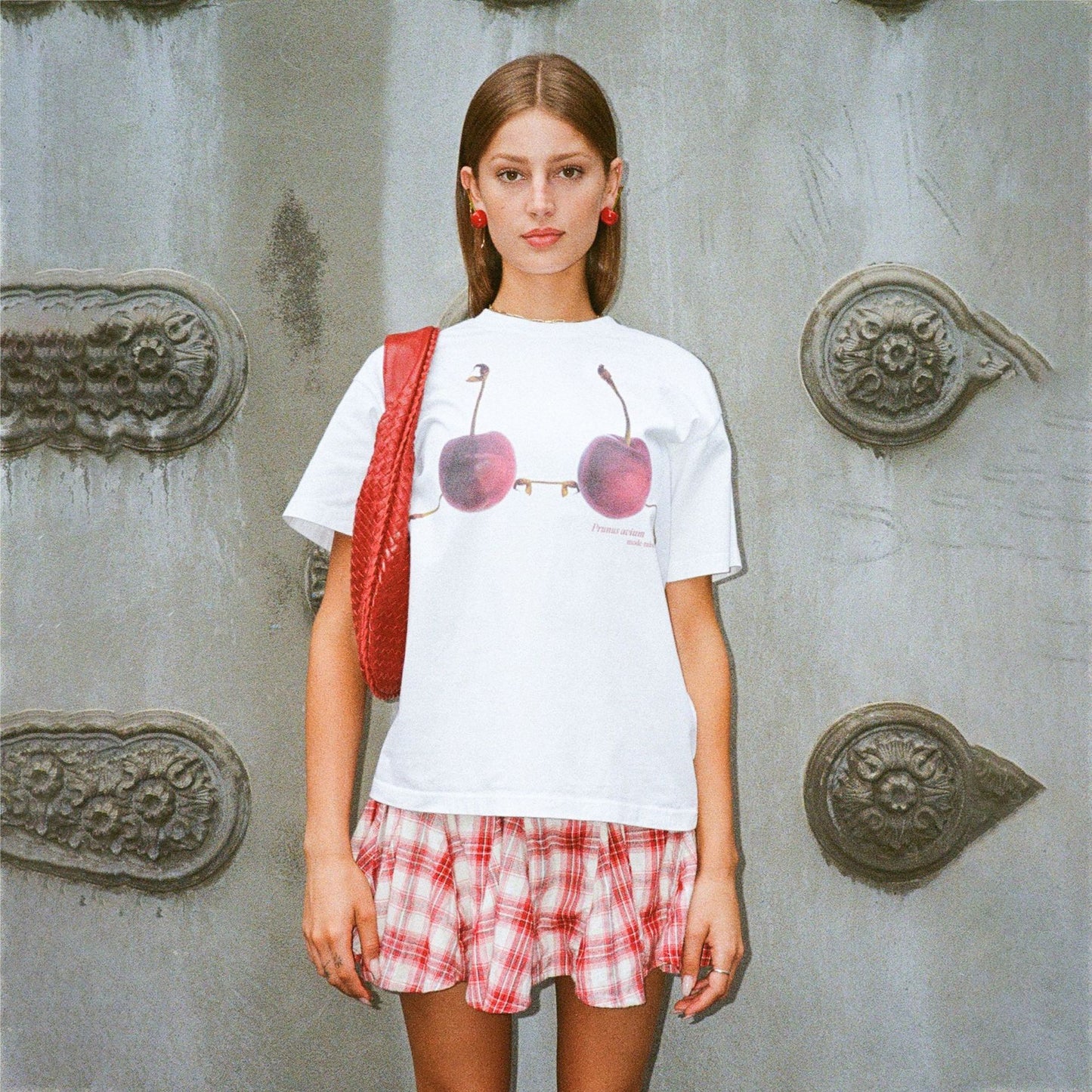 2025 fashion New cherry creative printing T-shirt spring and summer new ins style casual versatile loose top