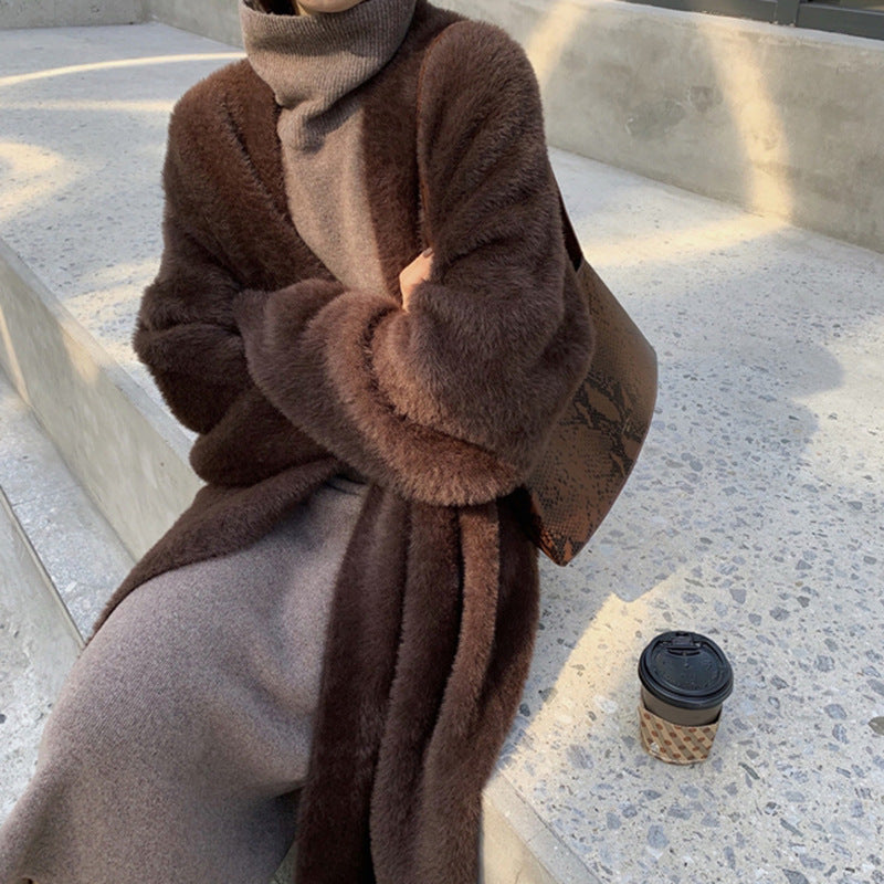 jinran discover style ideas Korean Style Autumn and Winter New Style Faux Mink Velvet Sweater Women's Cardigan Outer Wear over the Knee Long Loose Overcoat Women's Coat