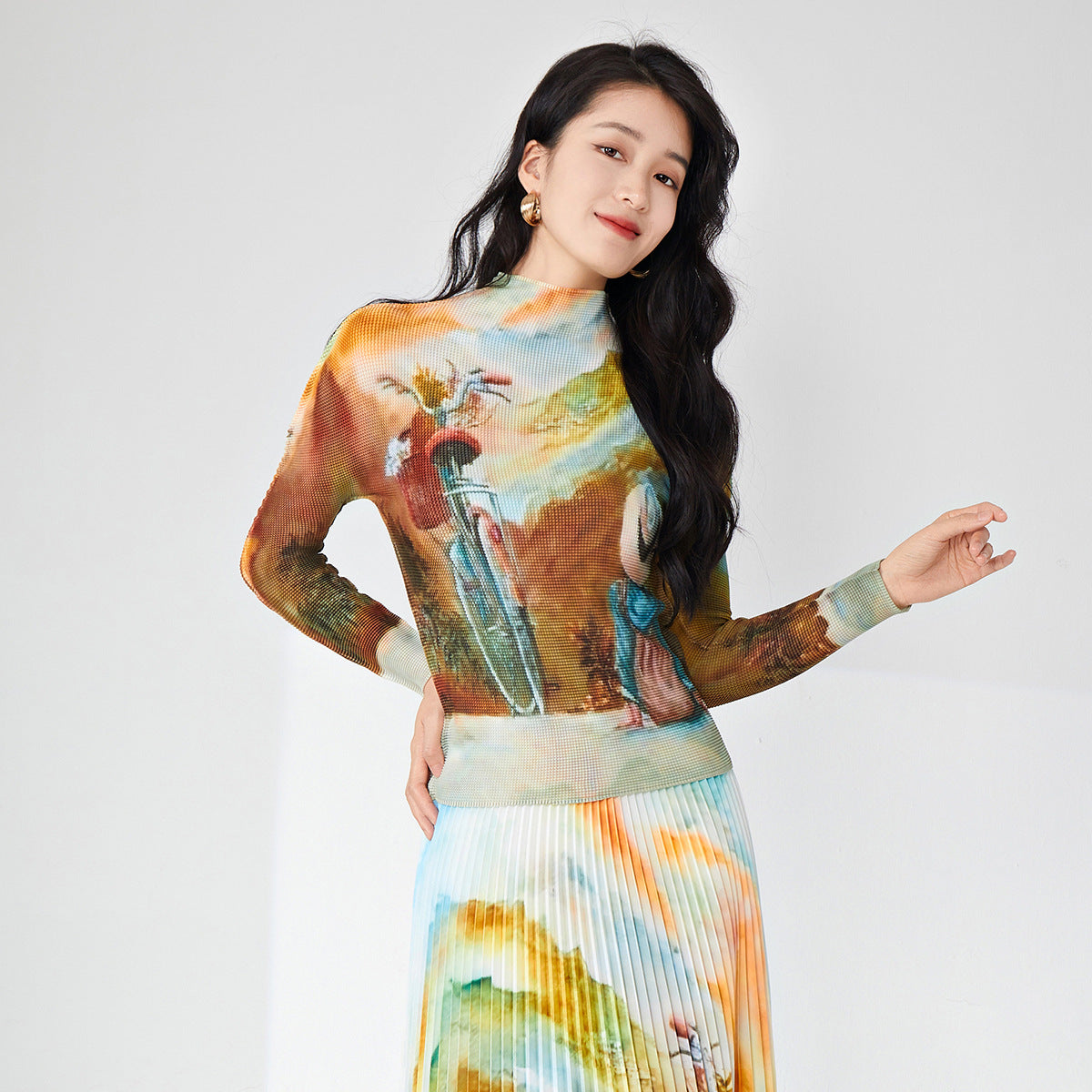 2025 women's t-shirt top Nanyou high-end women's clothing wholesale high-end fashion printed slim-fitting long-sleeved top