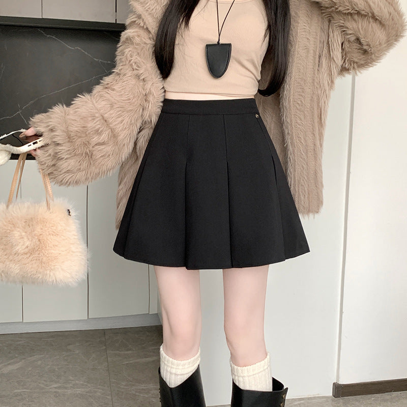 2025 College style sweet pleated short skirt new large size fat MM Korean version high waist thin age reduction A-shaped skirt