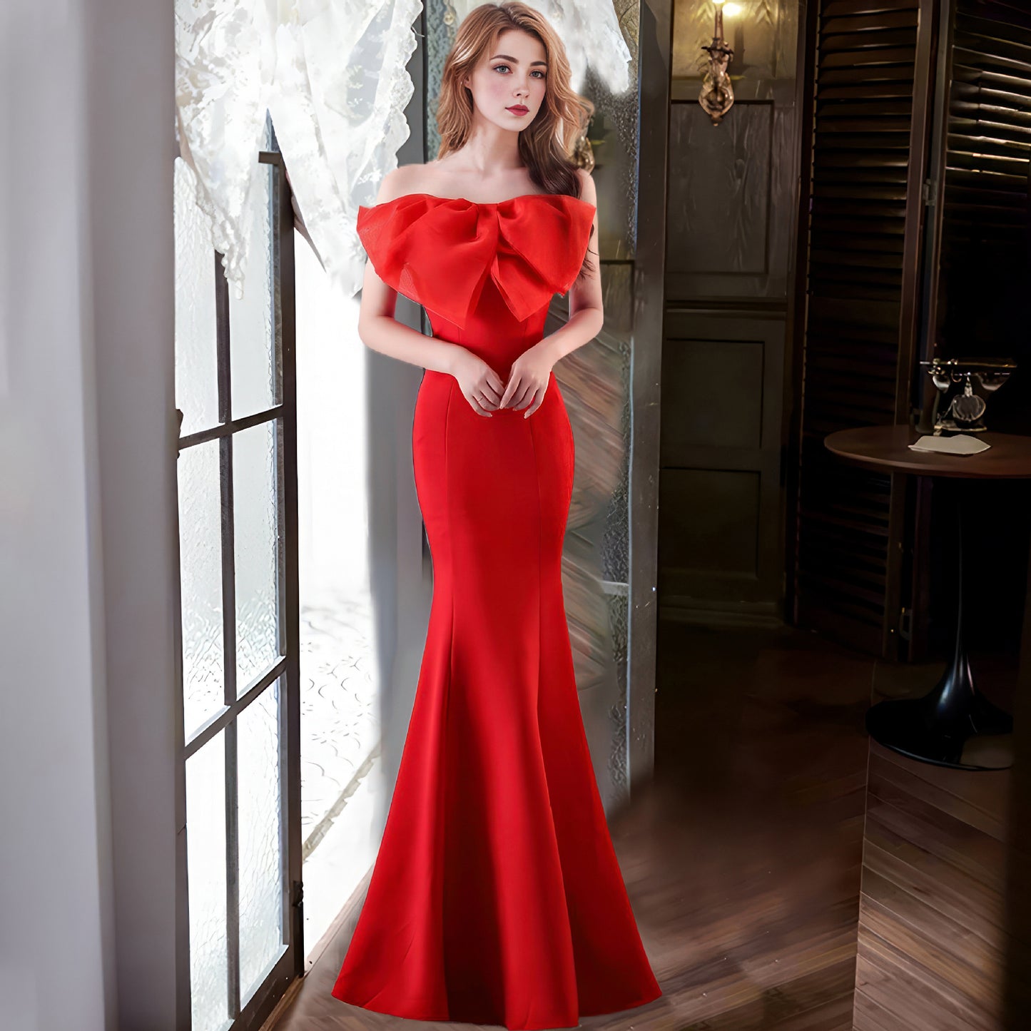 2025 Evening dress female sexy slim banquet host model evening temperament thin tube top long fishtail dress