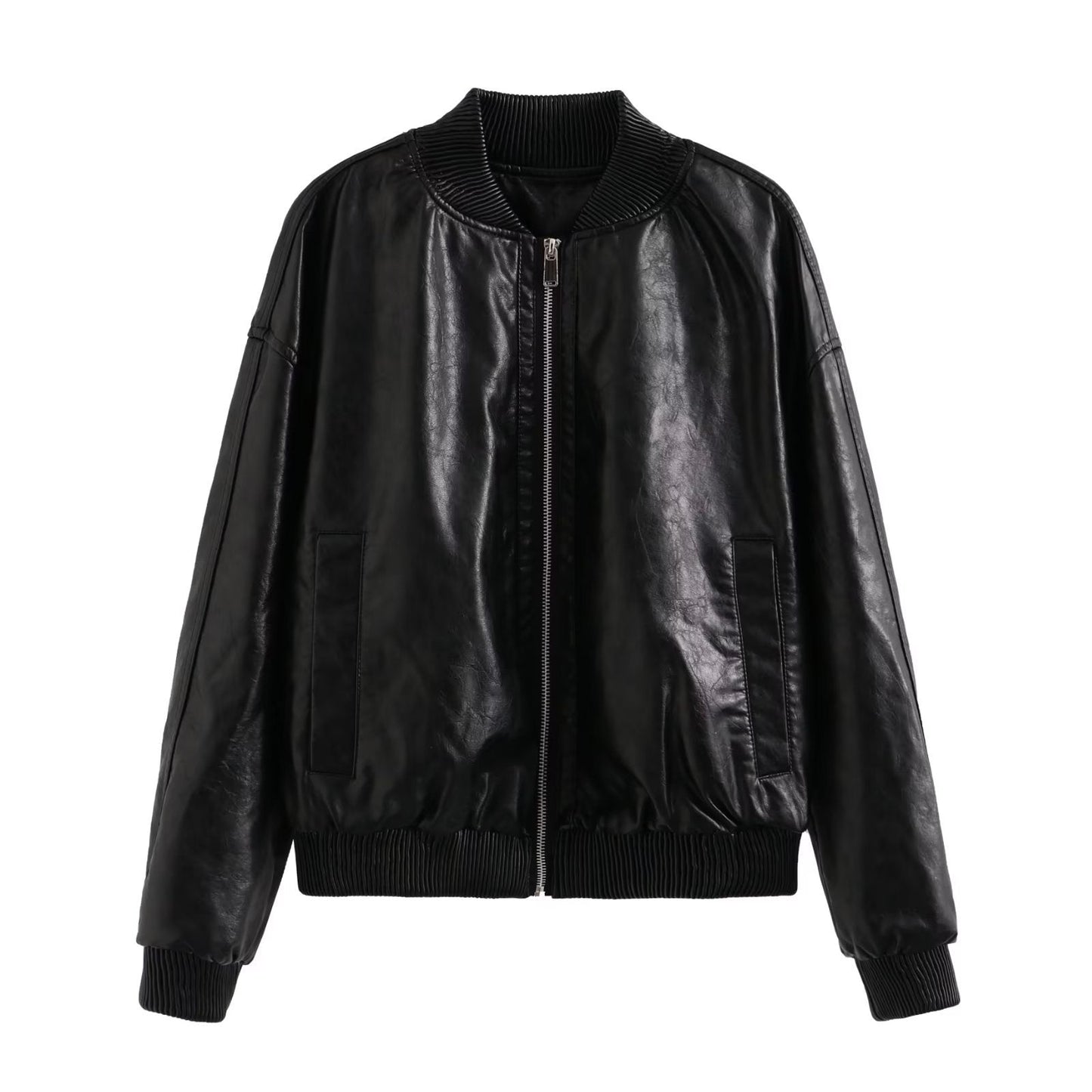 jinran barn jacket outfits Autumn New Y2k Women's Washed Distressed Effect Pilot Jacket Coat PU Leather Coat