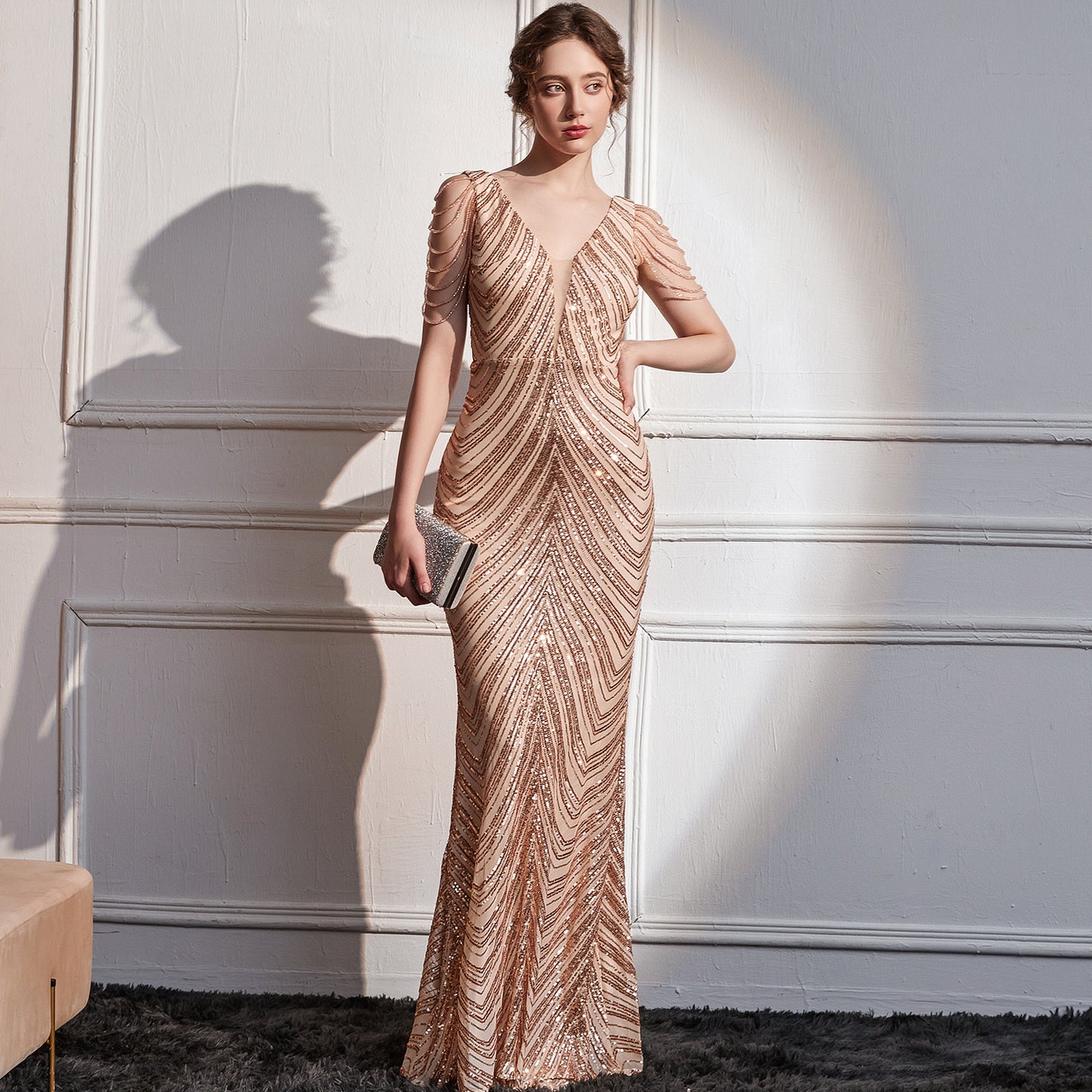 2025 Evening dress, femininity, socialite, high sense, company annual meeting host, banquet party, deep V long dress