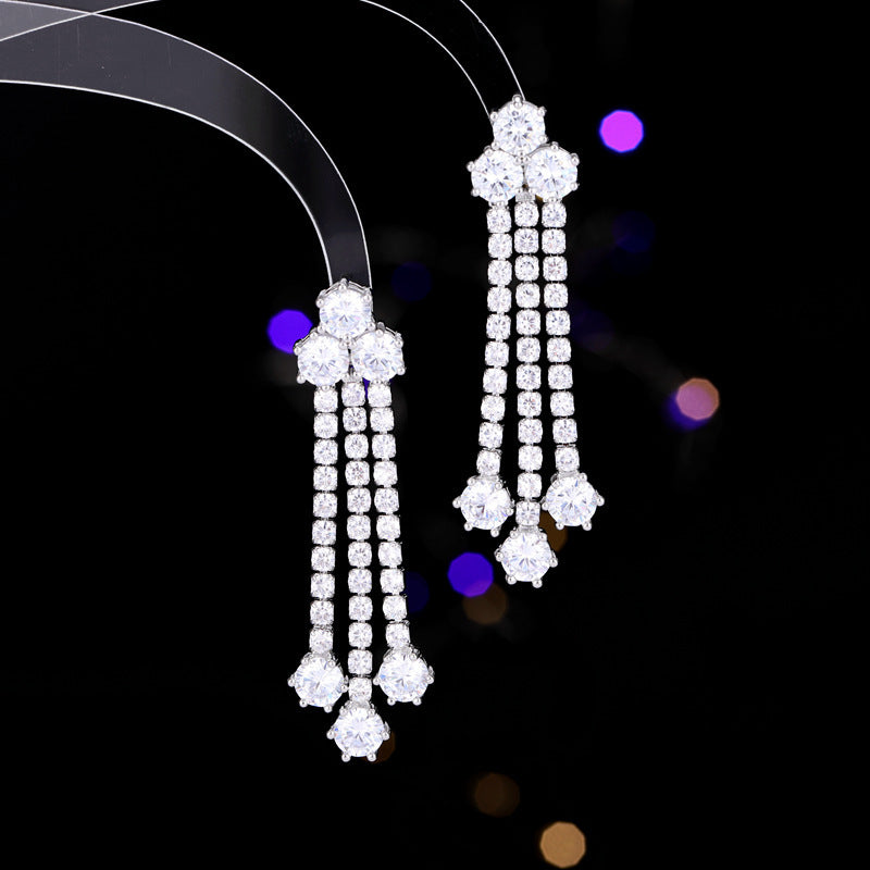 2025 fashion exaggerated heavy industry earrings women's high-end design slightly inlaid with zirconium elegant temperament dinner dress earrings