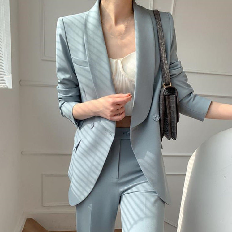 2025 Professional suit women's new design sense small suit haze blue jacket temperament suit trousers OL clothing