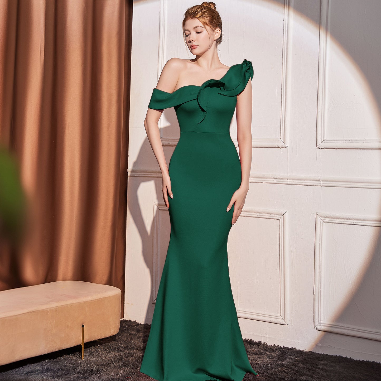 2025 Evening dress femininity elegant noble celebrity style banquet one shoulder slanted shoulder sexy slim slim long dress