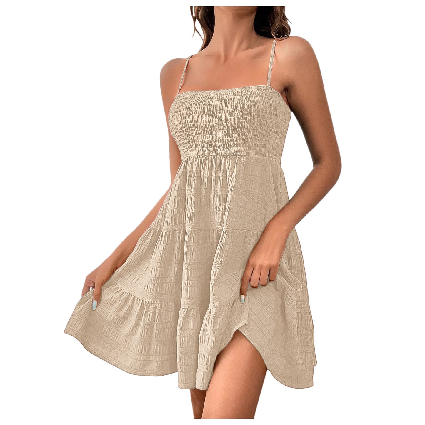 2025 Popular, , New women's clothing summer new one-word collar thin suspender solid color versatile texture dress